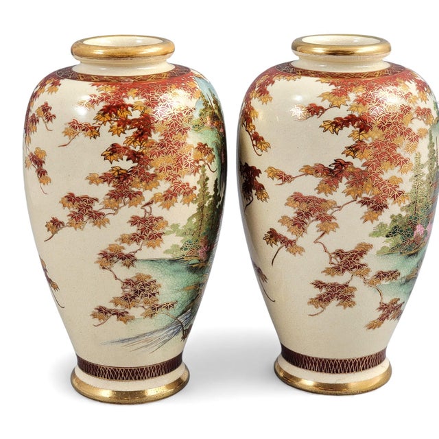 Kyoto Satsuma Landscape Vases, Set of 2 For Sale - Image 5 of 14