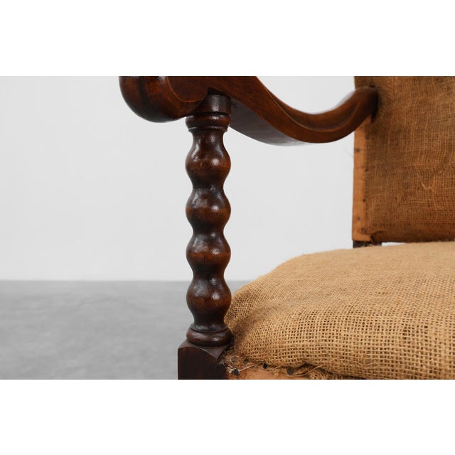 Brown Antique Belgian Baroque Armchair in Wood and Leather, 1700s For Sale - Image 8 of 17