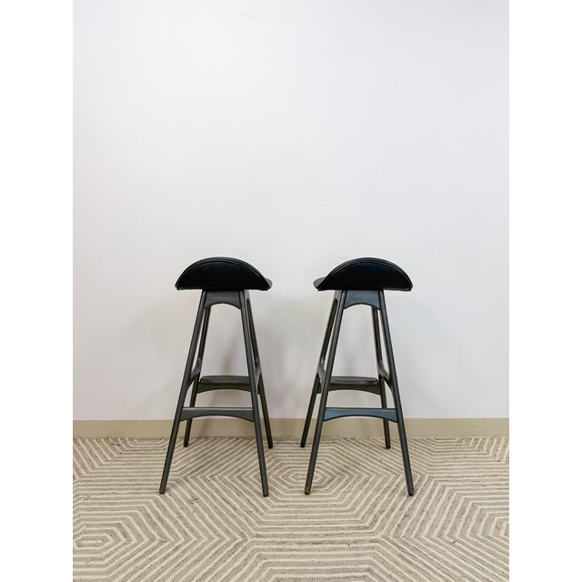 Gray Rare Erik Buch MCM Teak Barstool Pair Danish Modern Vintage Collector Find For Sale - Image 8 of 12