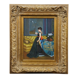 Late 20th Century The Letter After Auguste Toulmouche Romance Oil Painting on Board Framed 26"