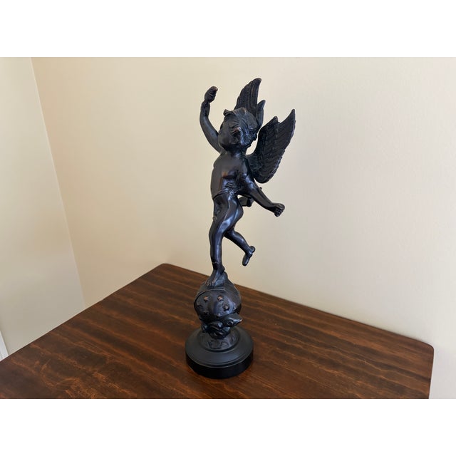 English Late 20th C. Decorative Crafts Bronze-Finish Winged Putto Sculpture For Sale - Image 3 of 11