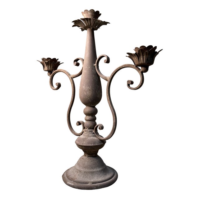 Floral Metal 3-Arm Candelabra, Calabria, Italy, 1910s For Sale