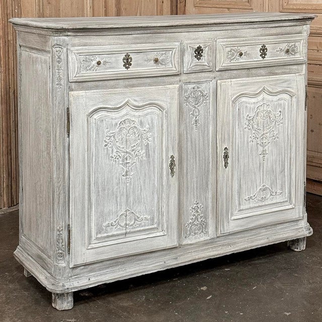 18th Century Country French Hand-Carved Whitewashed Buffet For Sale - Image 4 of 18