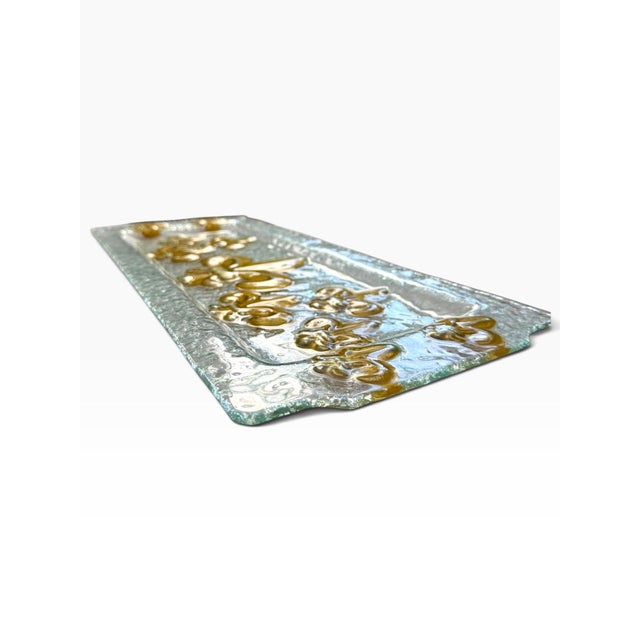 Vintage Textured Glass Tray With Raised Gold Fleur-De-Lis Motif For Sale - Image 4 of 5