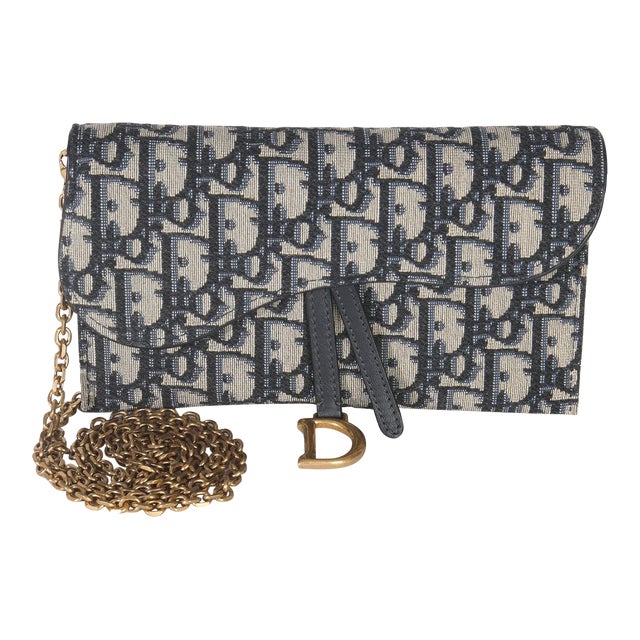 Blue Oblique Canvas Saddle Chain Pouch For Sale