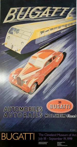 1990s Ettore Bugatti "Bugatti" Automobiles Autorails Molsheim Museum Reprint Poster