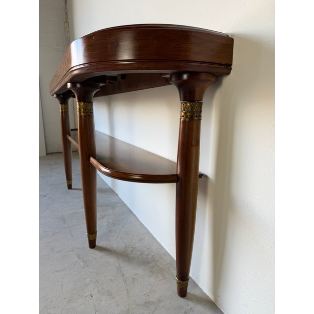 Large- French Art Deco Empire Style Mahogany & Green Marble Top Two-Tier Demilune Console Table For Sale - Image 10 of 17