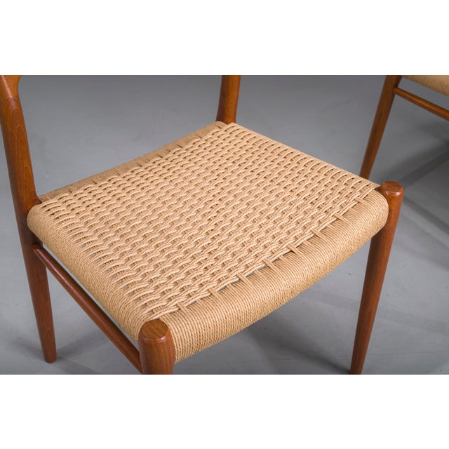 Brown Danish Teak Mod. 77 Dining Chairs with Paper Cord by Niels O. Møller for J.L. Møllers, 1959, Set of 3 For Sale - Image 8 of 11