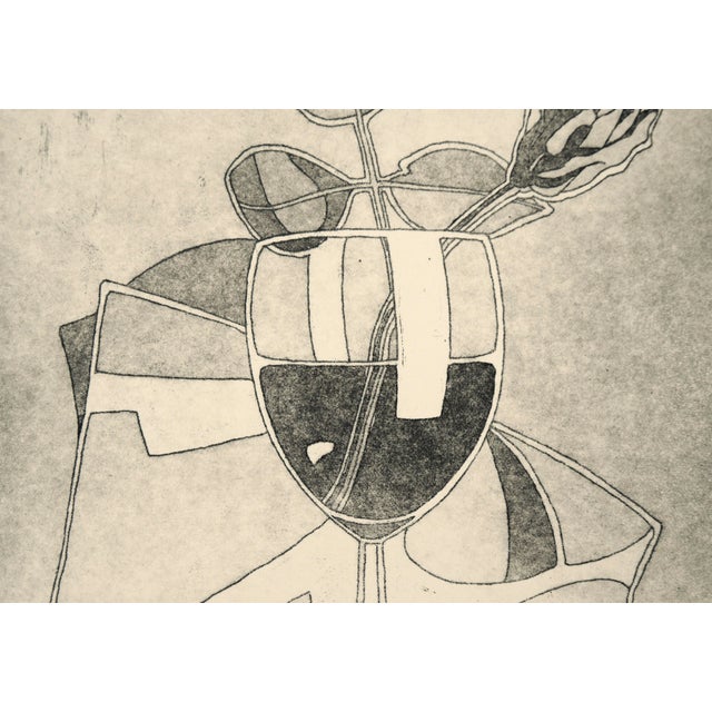 Paper "Simple Delight" - Wine Glass & Rose Still Life Etching in Ink on Paper (#6/15) by Curtis G. Leonardo For Sale - Image 7 of 8