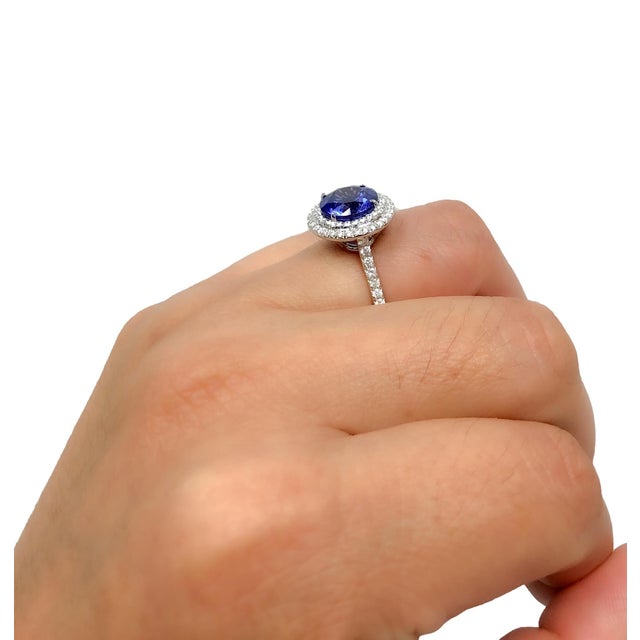 Tiffany & Co. Platinum Double Soleste Round Shape 3ct Tanzanite Diamond Ring, Size 6.5 For Sale - Image 10 of 11