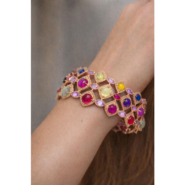 Bochic “Capri” Vintage Ruby & Multi Sapphire Bangle Set In 18K Gold & Silver For Sale - Image 9 of 9
