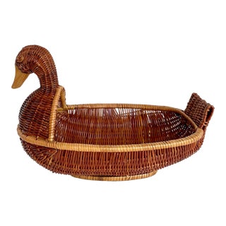 Vintage Bird Duck Shaped Woven Bread Basket For Sale