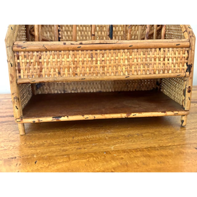 Campaign Vintage Tortoiseshell Bamboo and Rattan Desk Organizer For Sale - Image 3 of 6
