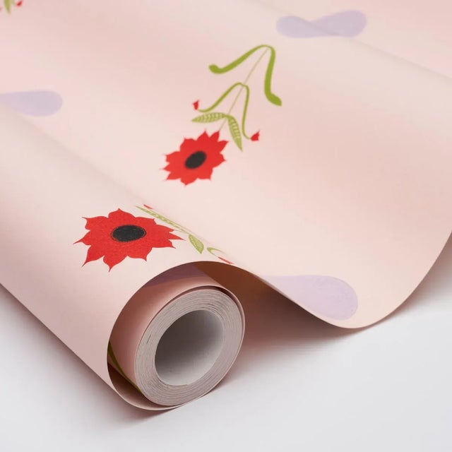 Schumacher Schumacher x Peg Norriss Forget Me Dots Wallpaper In Pink For Sale - Image 4 of 4
