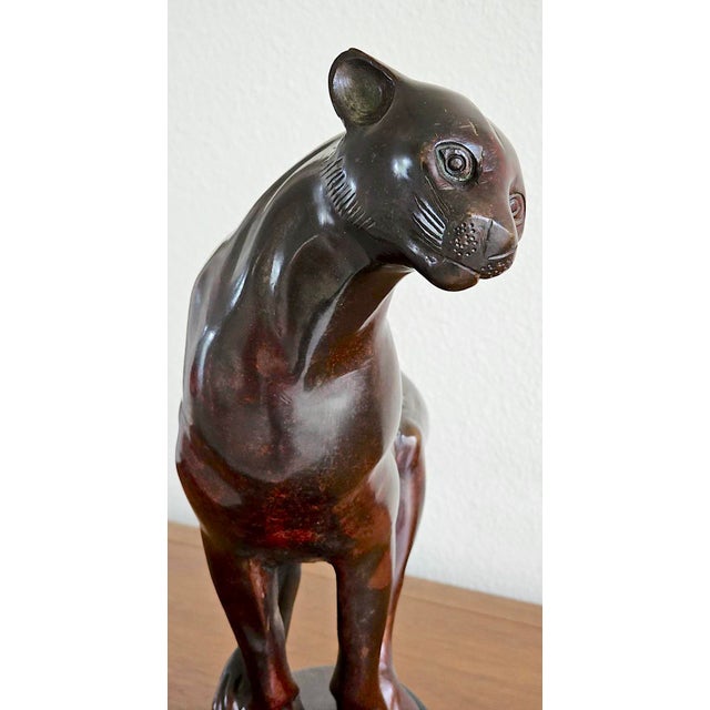 Art Deco Style Patinated Bronze Charging Panther Sculpture on Tiered Base – Hollywood Regency Statement Piece For Sale In Naples, FL - Image 6 of 17