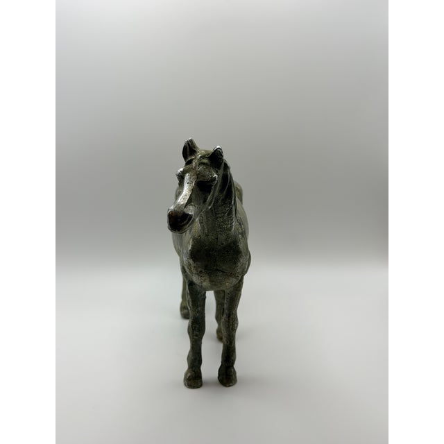 Metal Vintage Cast Metal Horse Figurine With Aged Silver Patina For Sale - Image 7 of 7