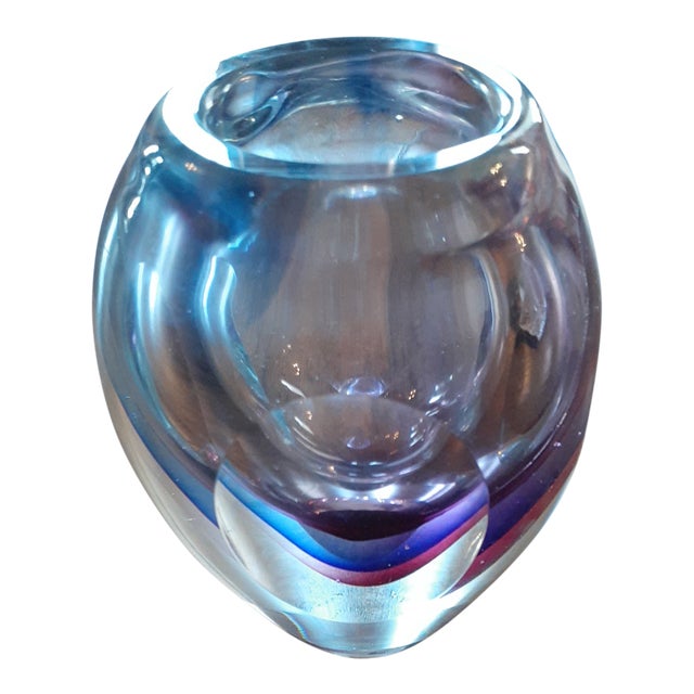 1970s Flavio Poli Design Seguso Murano Art Glass Sommerso Faceted Vase For Sale