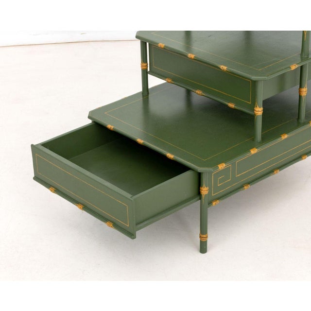 Modern Late 20th Century Green Lacquered Three-Tier Bedside Table For Sale - Image 3 of 7
