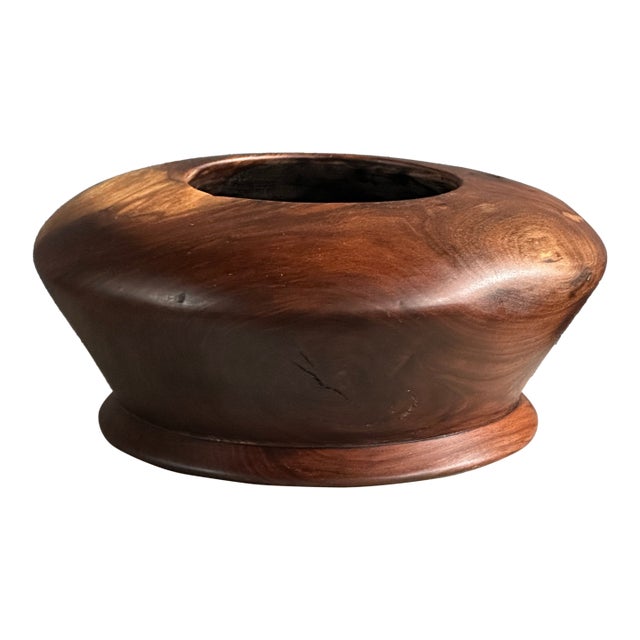 Vintage Turned Walnut Vase Form Signed For Sale