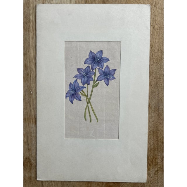Vintage Indian Mugal Violet Art Flower Painting For Sale - Image 4 of 9