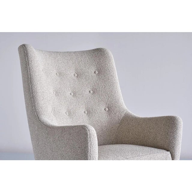 Wood Set of Bouclé & Mahogany High Back Armchairs by Jacob Kjær, Denmark, 1940s For Sale - Image 7 of 14