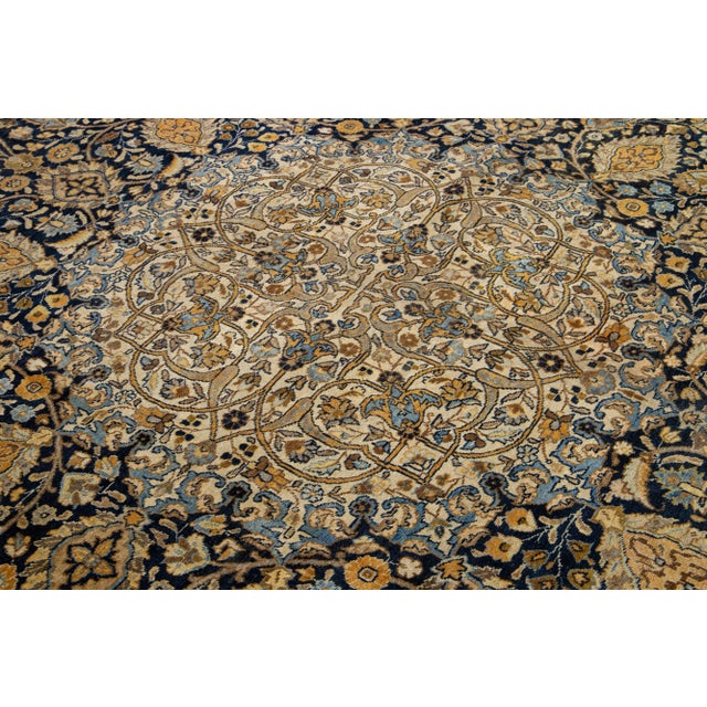 Blue Antique Oversize Wool Rug Persian Tabriz From 1890s in Blue With Rosette Design For Sale - Image 8 of 9