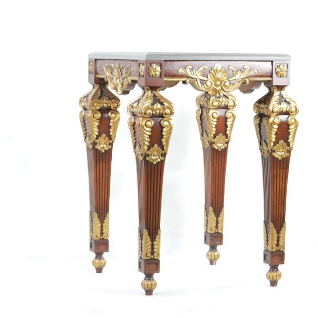 Metal Pair of Vintage French Baroque Gold Sofa Side Tables. With Colored Marble Top - For Sale - Image 7 of 12