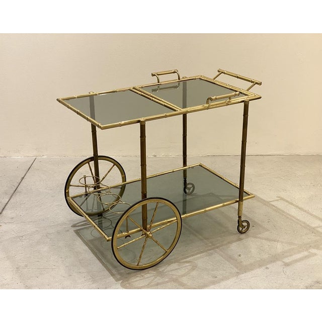 Faux Bamboo & Brass Bar Trolley from Maison Bagues, 1970s For Sale - Image 6 of 16