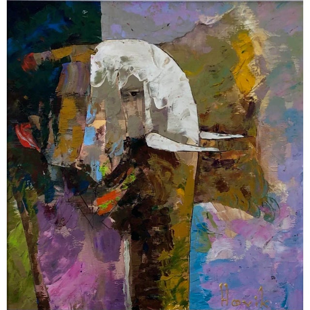 1980s Hovik Expressionist Oil Painting on Canvas of an Elephant For Sale
