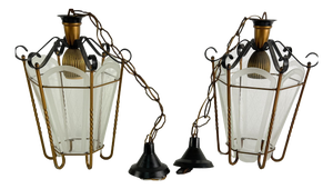 Pendant Lamps in Brass and Murano Glass, 1950s, Set of 2