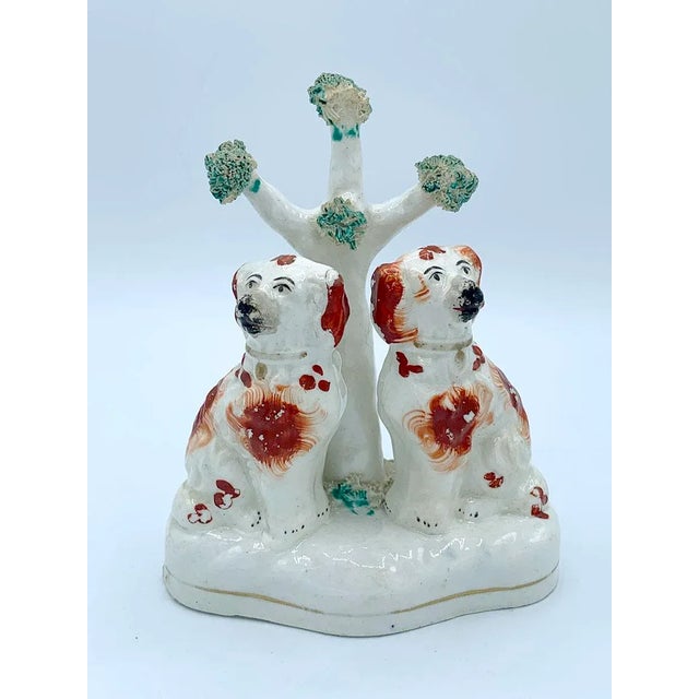 Cream 1860 Victorian Staffordshire Twin Spaniels Under Tree For Sale - Image 8 of 8