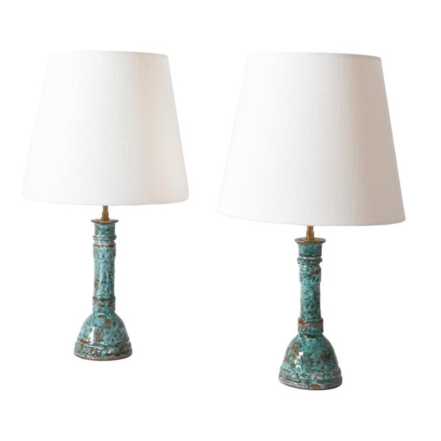 Turquoise and Brown Table Lamps, Set of 2 For Sale