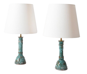 Turquoise and Brown Table Lamps, Set of 2