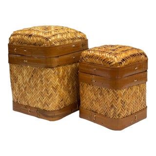 Vintage Woven Wicker Nesting Baskets, a Pair For Sale