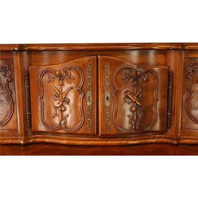 1950s Vintage French Country Sideboard Walnut Carved For Sale - Image 5 of 10