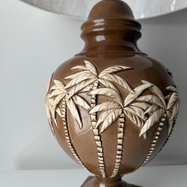 Tommy Bahama 1970s Palm Tree Bamboo Relief Table Lamp For Sale - Image 4 of 10