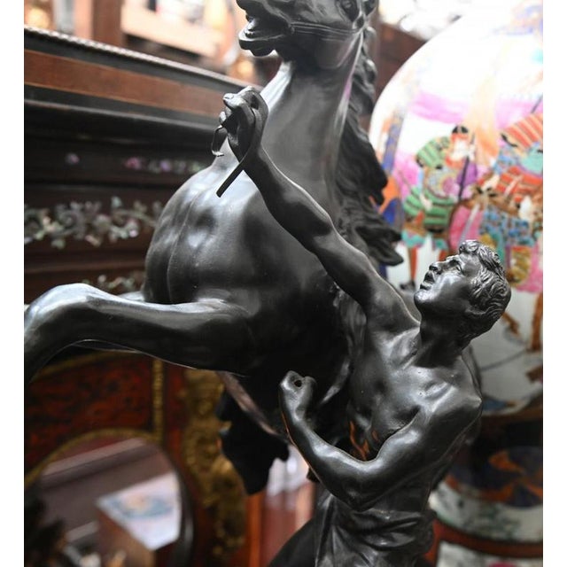 Marley Horse Statues with Boulle, Bronze, Set of 2 For Sale - Image 3 of 6