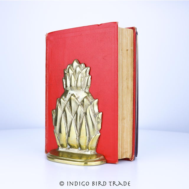 Mid-Century Modern Vintage Solid Brass Pineapple Bookends - Set of 2 For Sale - Image 3 of 6