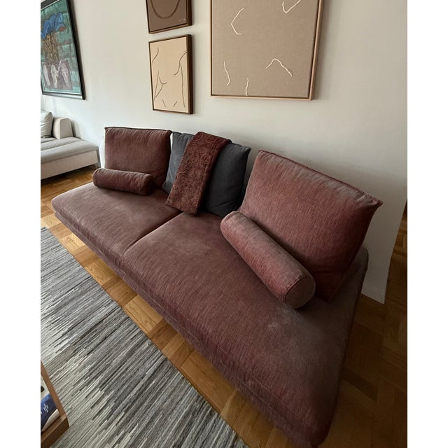 Medium settee, Prado , maple coccinelle, viscose, linen, polyester Extra gray suede cushion and matching throw and bolster...