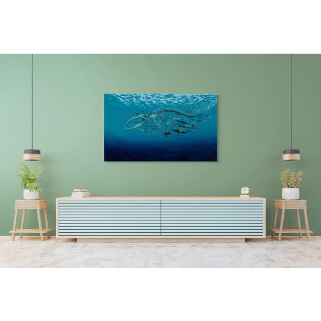 Early 21st Century Bake-kujira by Robin Hextrum | Oil on canvas Depiction of a whale skeleton surrounded by marine life. For Sale - Image 5 of 5