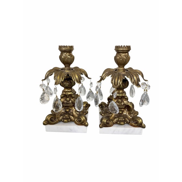 Vintage Mid Century Hollywood Regency Marble Base Candleholders Made in Italy - A Pair For Sale - Image 4 of 7