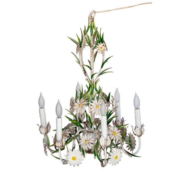 Vintage Italian Tole Daisy Chandelier - 6 Arms For Sale - Image 4 of 14