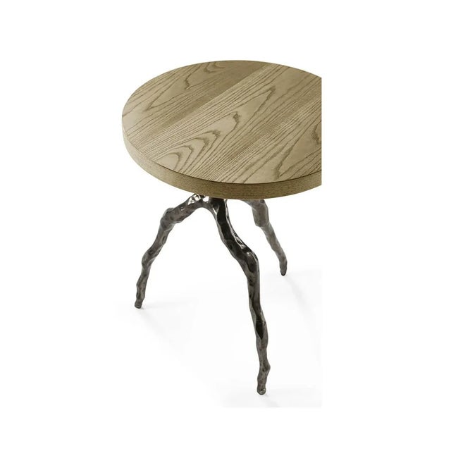 Modern Faux Bois Accent Table in our Dune Finish. This contemporary accent table is made of figured ash and with cast...