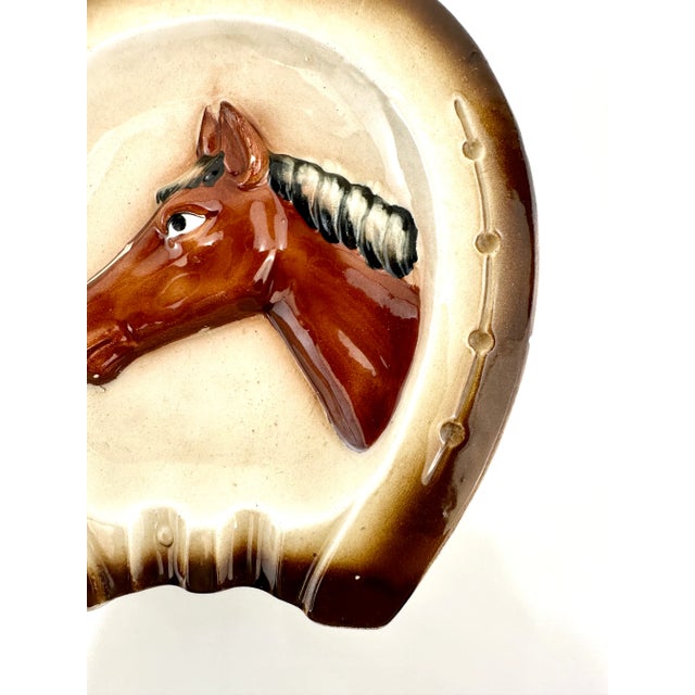 Vintage Mid Century Ceramic Horse Ashtray With Horseshoe Rim For Sale - Image 4 of 9