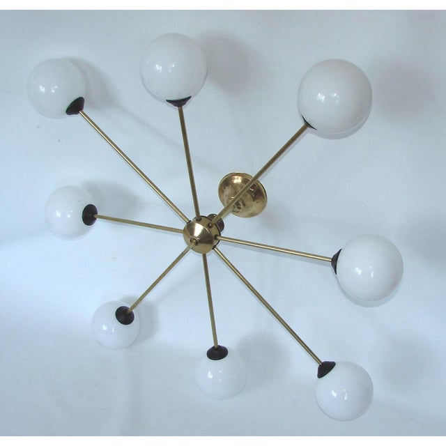 Gold Brass, Metal and Glass Chandelier from Stilnovo, 1960s For Sale - Image 8 of 10