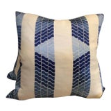 Brunschwig & Fils Blue "Clouds" Embroidered Linen Pillows - a Pair For Sale