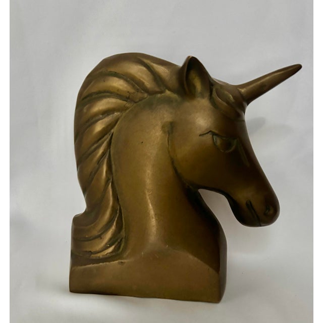 1960s Mid-20th Century Brass Unicorn Head Sculpture With Swept Mane For Sale - Image 5 of 6