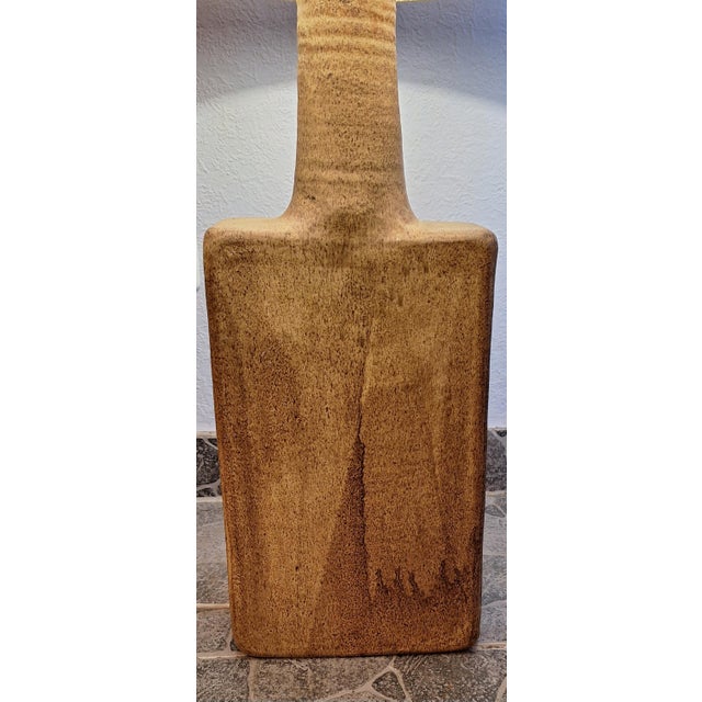 Large Vintage Table Lamp with Beige-Brown Ceramic Base and Original Fabric Shade, 1970s For Sale - Image 9 of 11