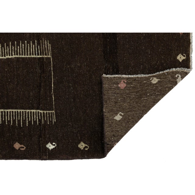 Contemporary 3 X 6 Minimalist Dark Brown Modern Gabbeh Wool Rug – Hand-Knotted Tribal Runner For Sale - Image 3 of 8