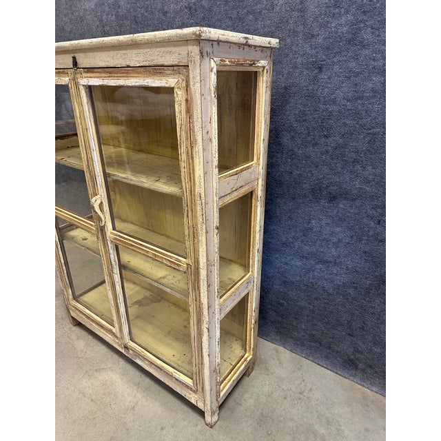 1970s Distressed Wood Glass Front Display Cabinet For Sale - Image 4 of 6